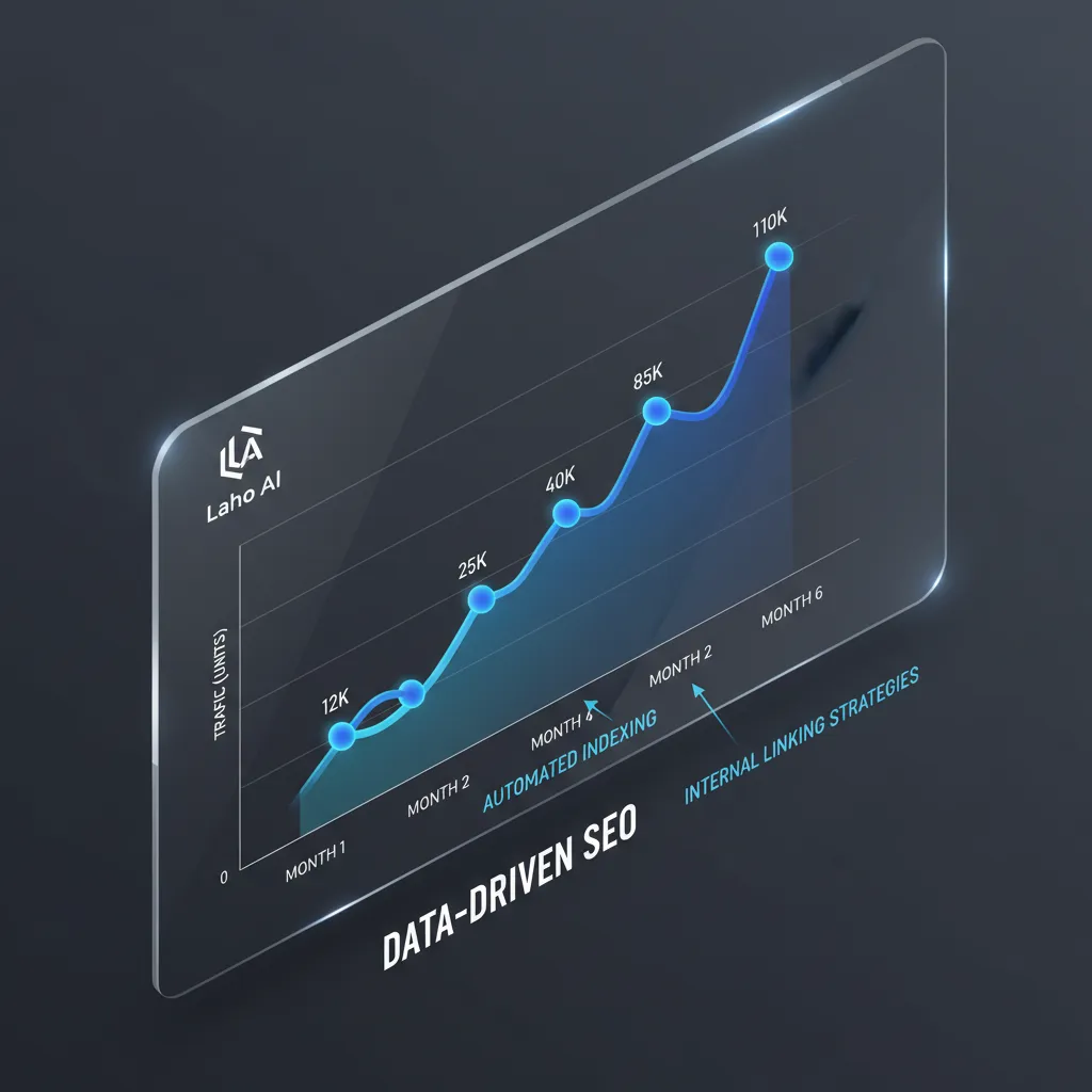 Biểu đồ tăng trưởng traffic SEO nhờ tự động hóa lập chỉ mục và liên kết nội bộ Laho AI