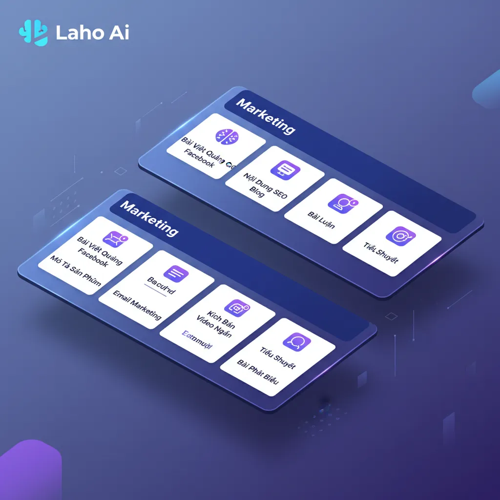 Giao diện các mẫu template tiếng Việt chuyên sâu bên trong nền tảng Laho Ai hiện đại