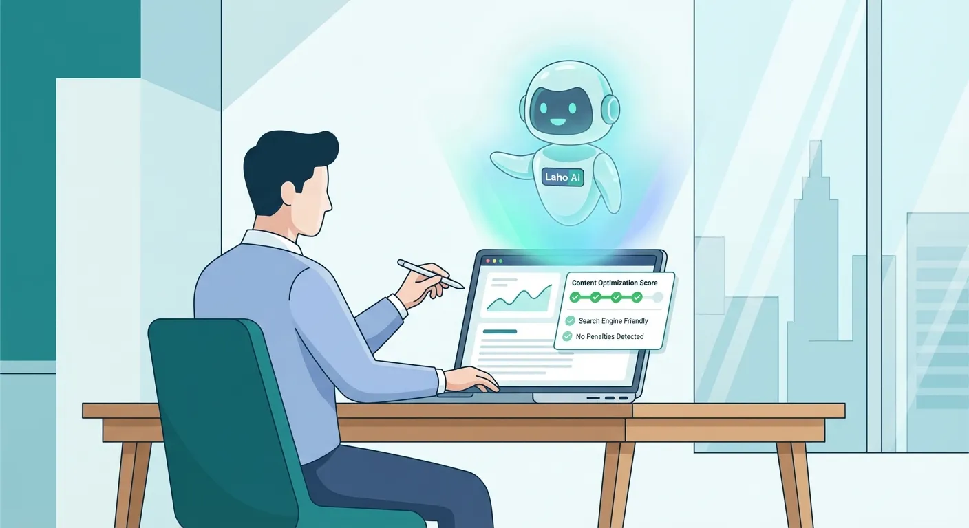 Nhà sáng tạo nội dung sử dụng Laho Ai để tối ưu hóa bài viết và tránh án phạt từ Google