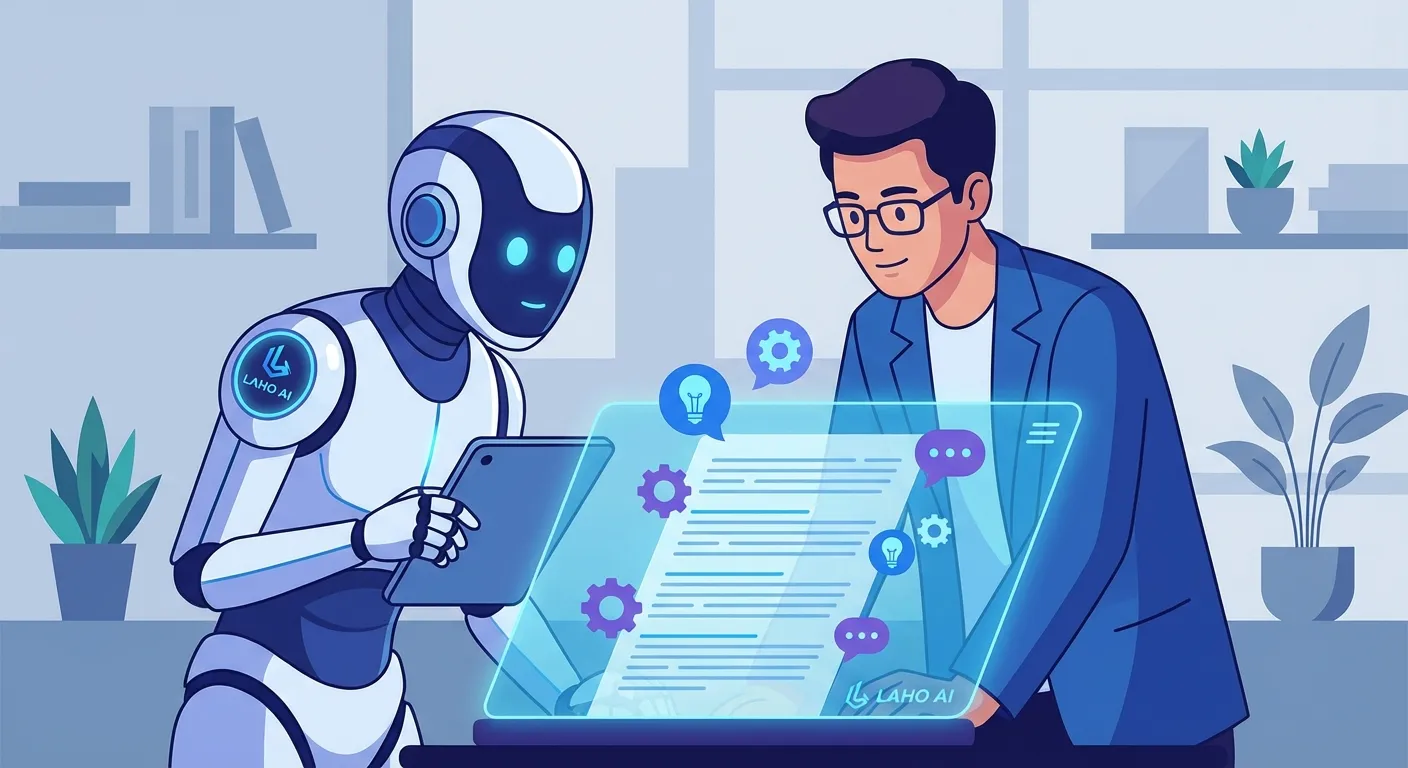 Nhà văn và robot Laho Ai hợp tác biên tập nội dung sáng tạo chất lượng cao chuyên nghiệp