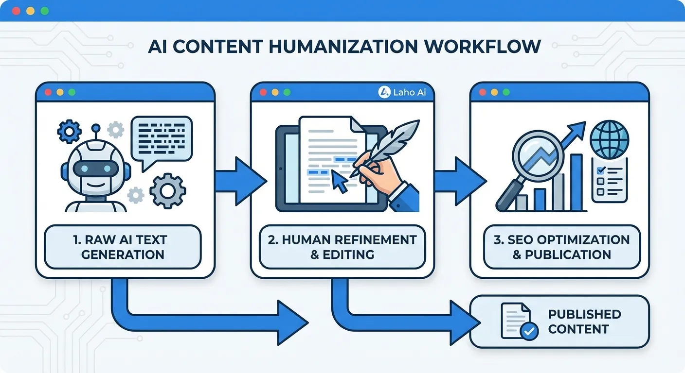 Quy trình từng bước nhân bản hóa nội dung AI để tối ưu SEO và tránh án phạt từ Laho Ai