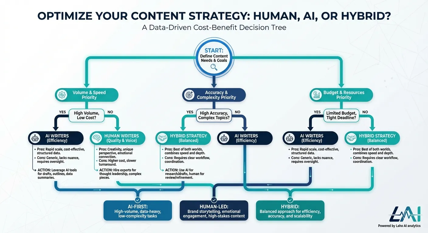 Sơ đồ cây quyết định lựa chọn người viết, AI hoặc hybrid từ Laho AI
