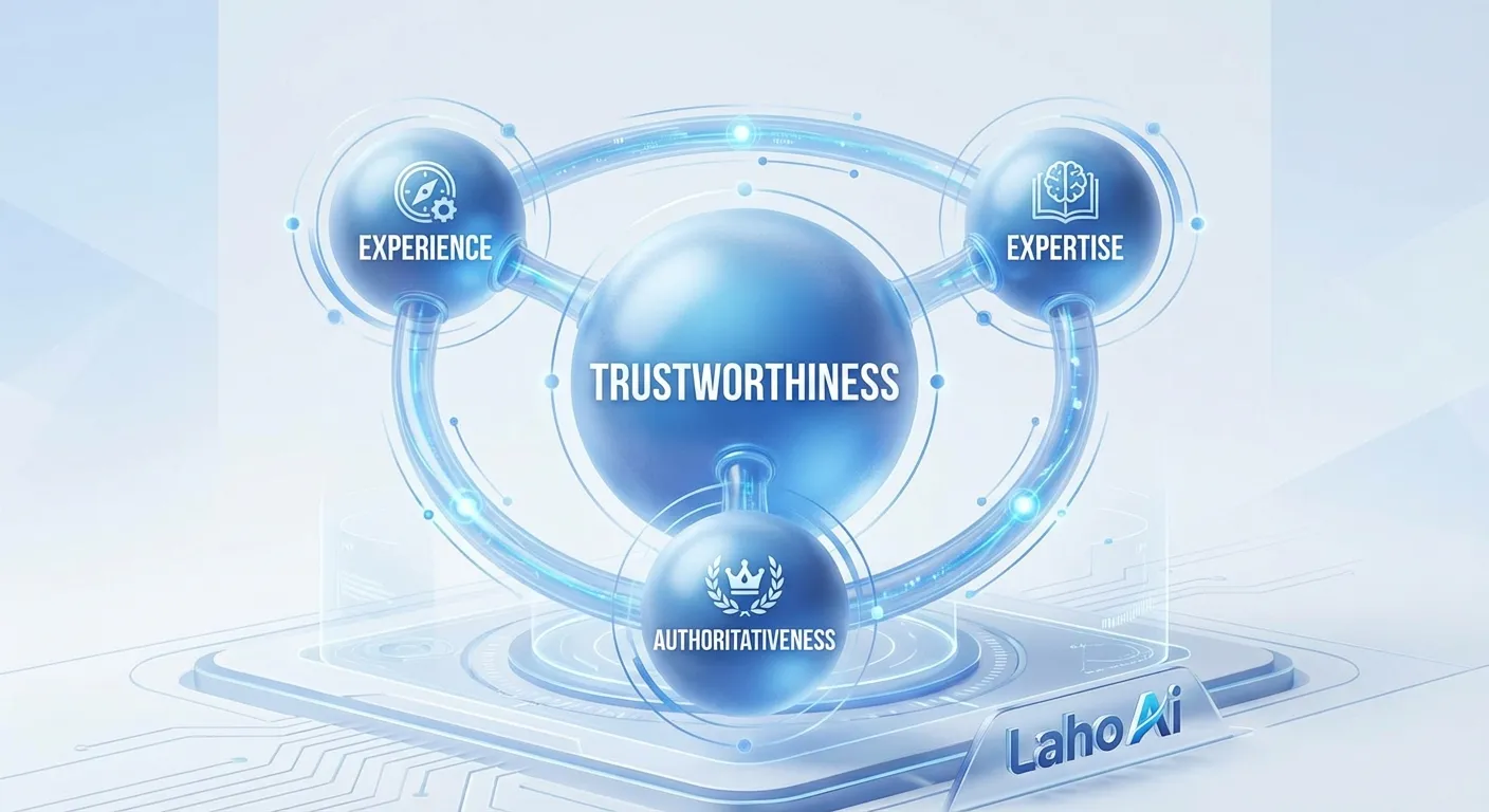 Sơ đồ khung E-E-A-T giúp tối ưu hóa nội dung và xây dựng uy tín từ Laho Ai