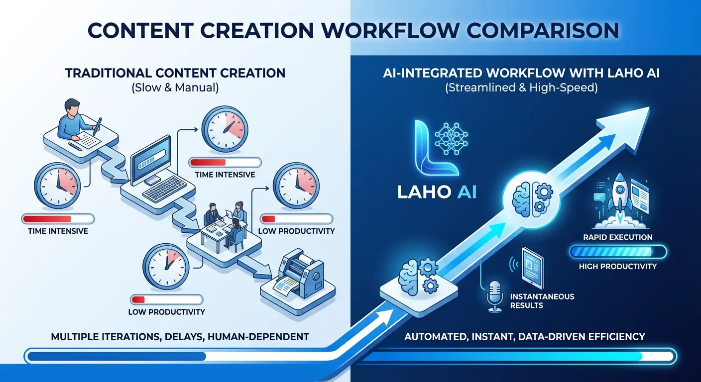 So sánh hiệu suất quy trình sáng tạo nội dung truyền thống và quy trình ứng dụng Laho AI hiện đại